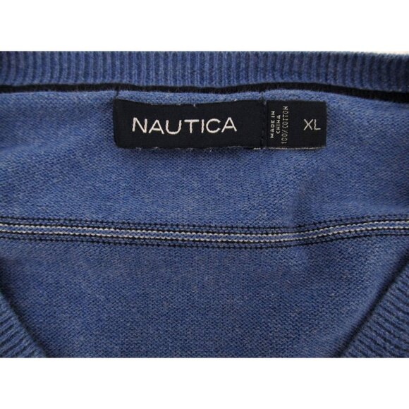 Nautica Sweater Mens XL Blue Striped Long Sleeve V-Neck Pullover Casual Preppy - Picture 6 of 11